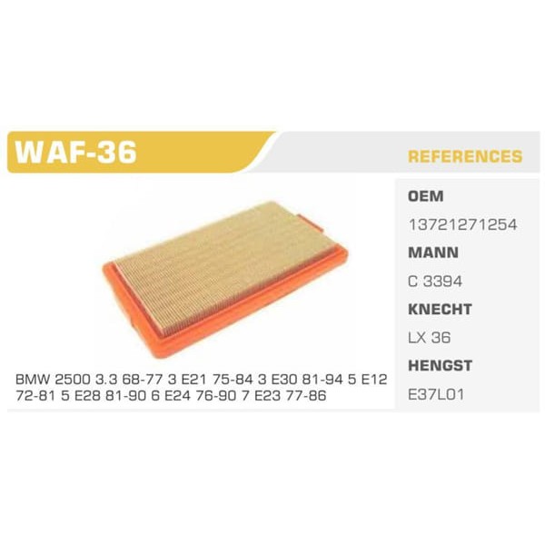 WINKEL WAF-36 Hava Filtresi Bmw 6 E24 628 Csı 184Hp Koli: 30 Ad. 