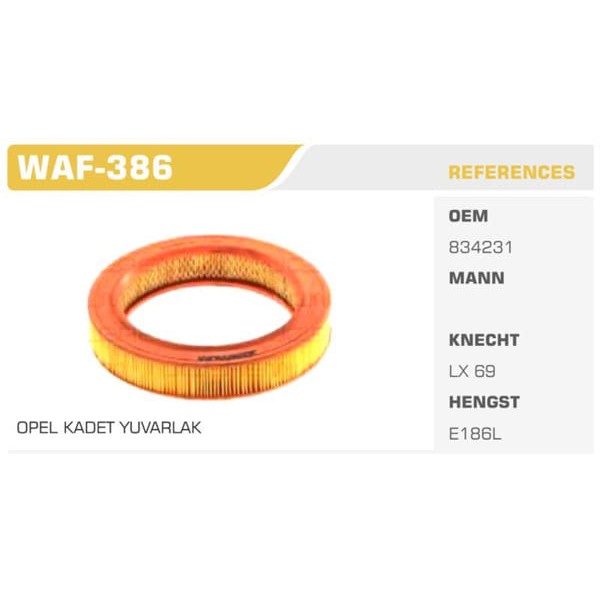 WINKEL WAF-386 Hava Filtresi Kadett D 79-84 1.3N 60Hp Koli: 36 Ad.