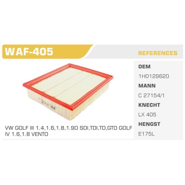 WINKEL WAF-405 Hava Filtresi Golf III IV 98-02 91-97 1.4 1.6 1.9TDI 1.9D 2.0 1.8 Koli: 24 Ad.