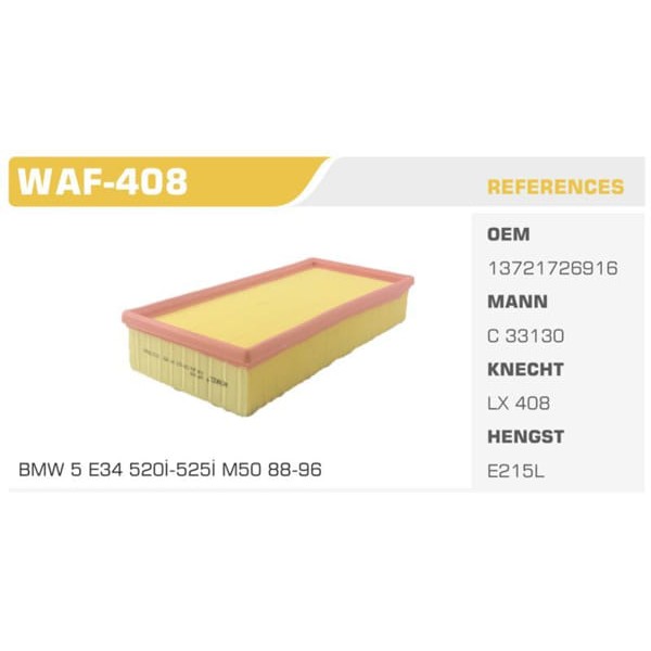 WINKEL WAF-408 Hava Filtresi Bmw 5 E34 89-96 520I 24V Koli: 20 Ad. 