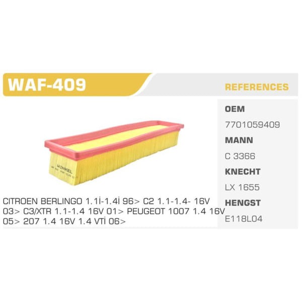 WINKEL WAF-409 Hava Filtresi CLIO III Modus Twingo / Logan 1.2 16V