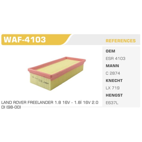 WINKEL WAF-4103 Hava Filtresi Civic 97-01 2.0D Accord 96-02 2.0 TDI / 45 400 800 / Freelander 98-00 