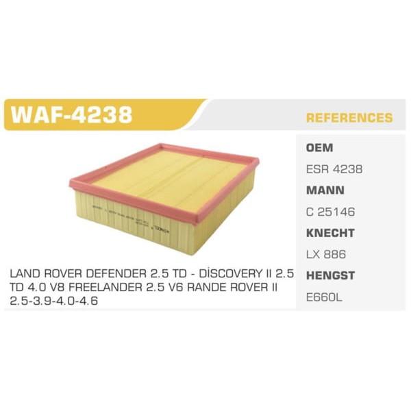 WINKEL WAF-4238 Hava Filtresi Range Rover 98- 4.6 218Hp Koli: 20 Ad. 