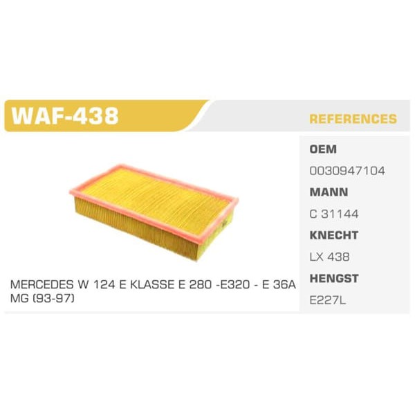 WINKEL WAF-438 Hava Filtresi Mercedes W124 280E 320E C124 320Ce E Serisi E280 E320 92£ Koli: 25 Ad.