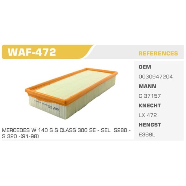 WINKEL WAF-472 Hava Filtresi Mercedes S Klasse W140 S 280 197Hp 93-98 Koli: 20 Ad. 