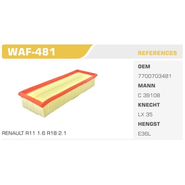 WINKEL WAF-481 Hava Filtresi Renault 9 D Safrane Koli: 38 Ad.