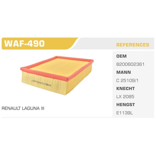 WINKEL WAF-490 Hava Filtresi Laguna III 07- Latitude 11- 1.5 DCI 780 2.0 DCI M9R 