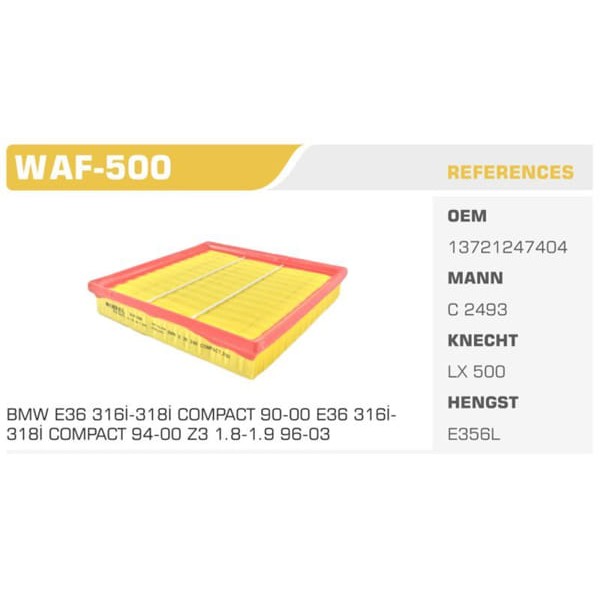 WINKEL WAF-500 Hava Filtresi Bmw 3 E36 Bmw Z3 E36 316İ 318İ