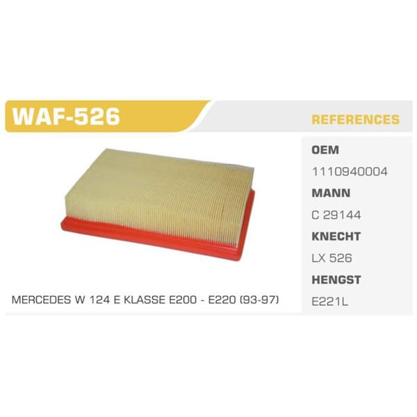 WINKEL WAF-526 Hava Filtresi Mercedes W124 E200 93-97 Koli: 20 Ad. 