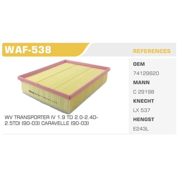 WINKEL WAF-538 Hava Filtresi Transporter T4 95- 2.4D 2.5 TDI Ajt Avc Aja 