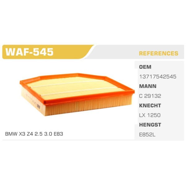 WINKEL WAF-545 Hava Filtresi Bmw X3 06- 2.5Sı 3.0Sı Koli: 20 Ad. 