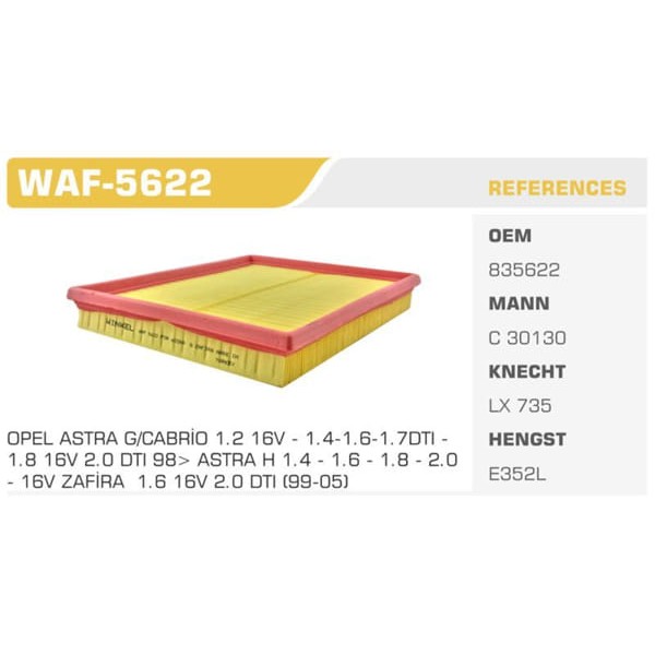 WINKEL WAF-5622 Hava Filtresi Astra F 98-00 Astra G 00-05 Astra H 05- Zafira 00-05 1.4 Z14Xe X14Xe 1