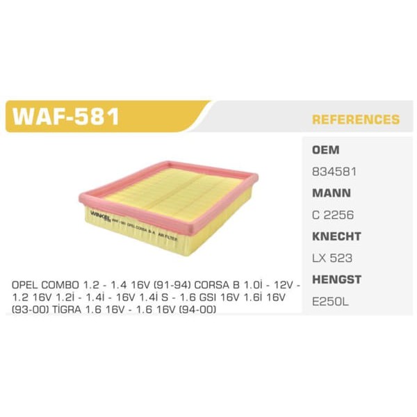 WINKEL WAF-581 Hava Filtresi Corsa B Combo Tigra 1.4 1.6 16V C14Nz 