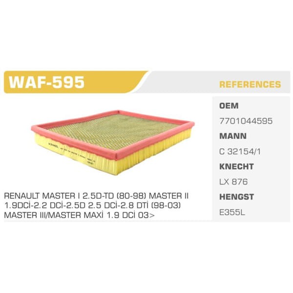 WINKEL WAF-595 Hava Filtresi Master II / Movano 2.5 S8U 2.8 Dtı Koli: 24 Ad. 