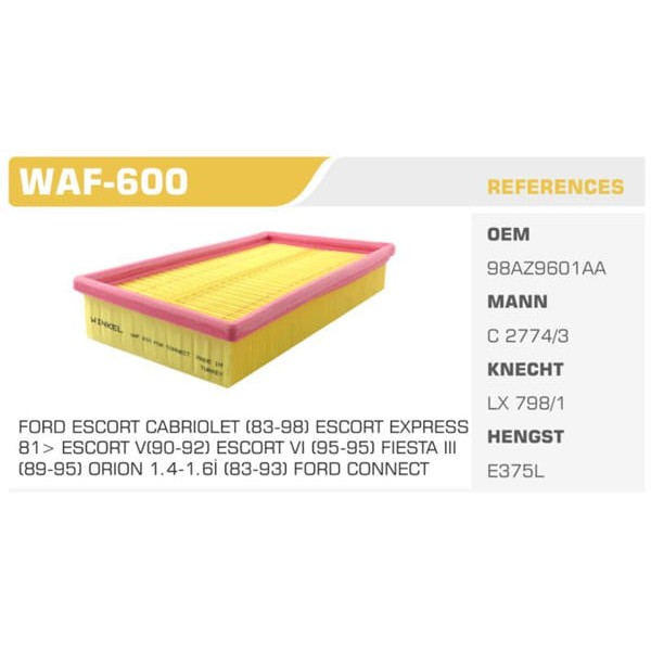 WINKEL WAF-600 Hava Filtresi Focus 98-04 Tourneo Connect 02- Transit Connect 02- 1.4 16V 1.6 16V 1.8 