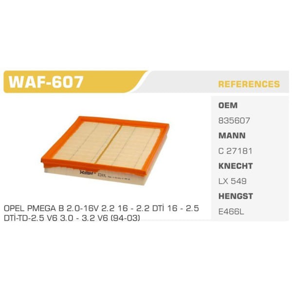 WINKEL WAF-607 Hava Filtresi Omega B 94- 2.0İ 16V 136Hp Koli: 24 Ad. 