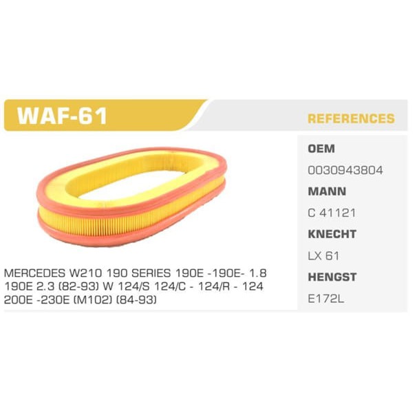 WINKEL WAF-61 Hava Filtresi Mercedes 190 W201 E180 E200 E230 Coupe C124 230Ce G Seri W63 82- Koli: 2 