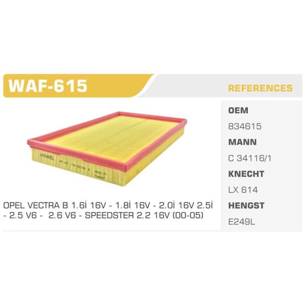 WINKEL WAF-615 Hava Filtresi Vectra B 96-02 1.6Ie 1.8Ie 2.0Ie