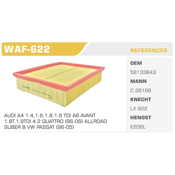 WINKEL WAF-622 Hava Filtresi Passat 96- / A4 95- A6 97- / Superb 1.8 1.8T 1.9 TDI 