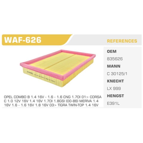 WINKEL WAF-626 Hava Filtresi Corsa C 01- Combo Merıva 03- 1.2 16V 1.4 16V Z14Xep