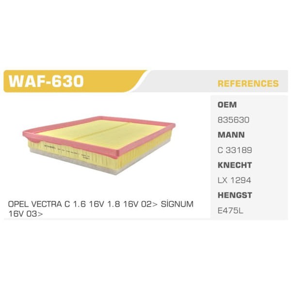 WINKEL WAF-630 Hava Filtresi Croma 05- / Vectra C 03- Sıgnum 03- 2.0 16V 2.2 16V 1.9 Cdtı 1.9 Dmtj 2