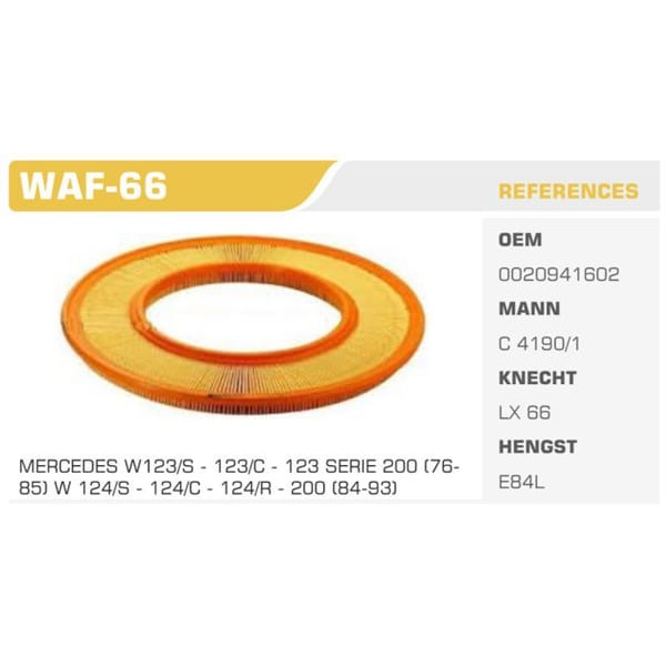 WINKEL WAF-66 Hava Filtresi Mercedes W123 80-85 W124 85-90 Koli: 24 Ad.