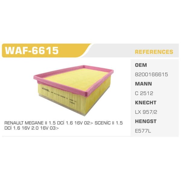 WINKEL WAF-6615 Hava Filtresi Megane II Scenic II 1.4 16V 1.6 16V 1.5 DCI 1.9 DCI 