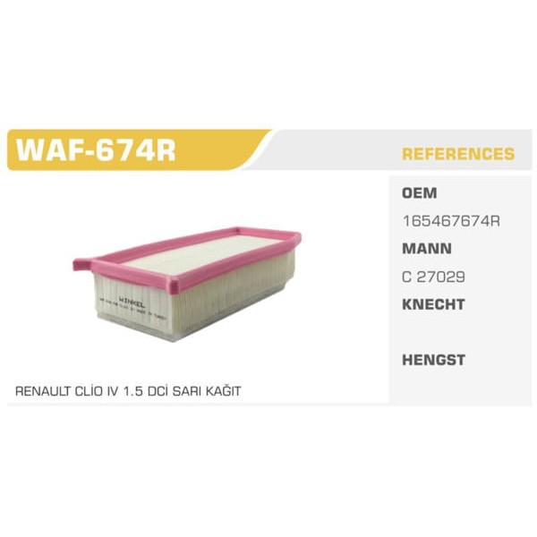 WINKEL WAF-674R Hava Filtresi CLIO IV Captur / Sandero Duster Dokker 0.9 Tce 1.2 Tce 1.5 DCI 