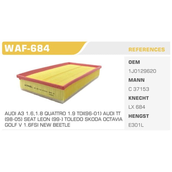 WINKEL WAF-684 Hava Filtresi Golf IV Bora / A3 Tt / Toledo II Leon / Octavia 1.6 1.8 1.8T Agu Akl Ag