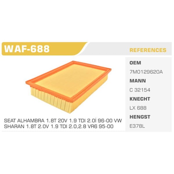 WINKEL WAF-688 Hava Filtresi Sharan / Alhambra / Galaxy 1.8T 20V 1.9 TDI 