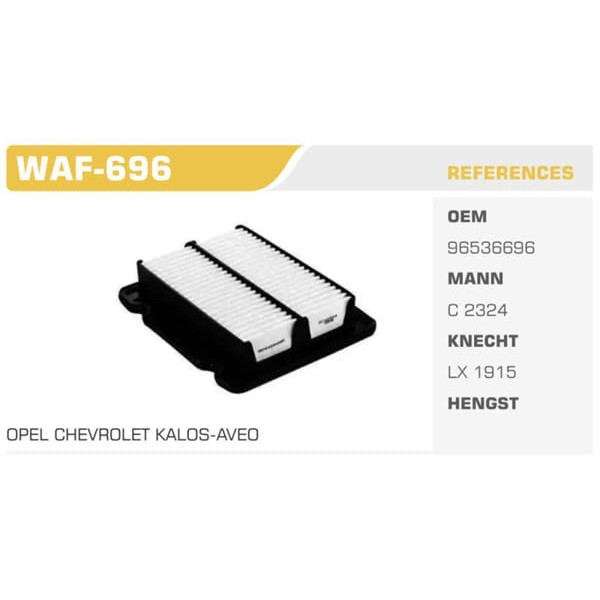 WINKEL WAF-696 Hava Filtresi Aveo 05-10 Kalos 02-10 1.4 16V 90Hp Koli: 20 Ad.