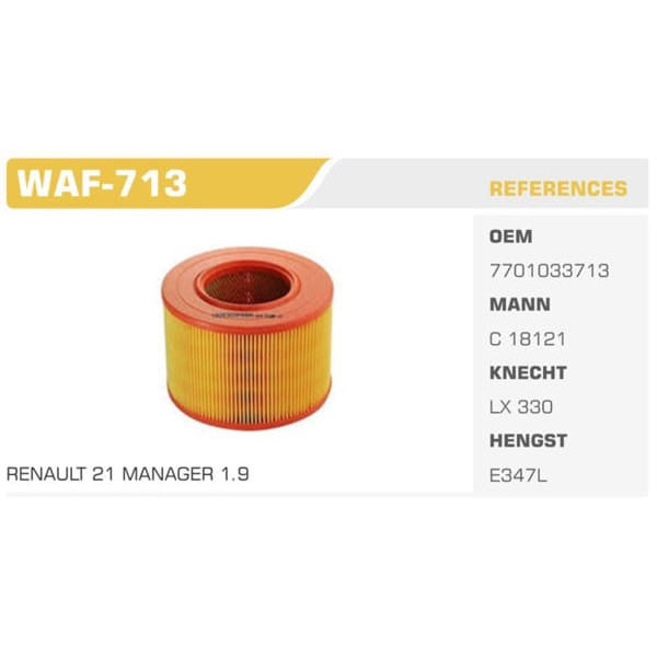 WINKEL WAF-713 Hava Filtresi R19 1.9D R21 Manager Megane I 2.0 Laguna I 2.0 Scenic Koli: 30 Ad. 