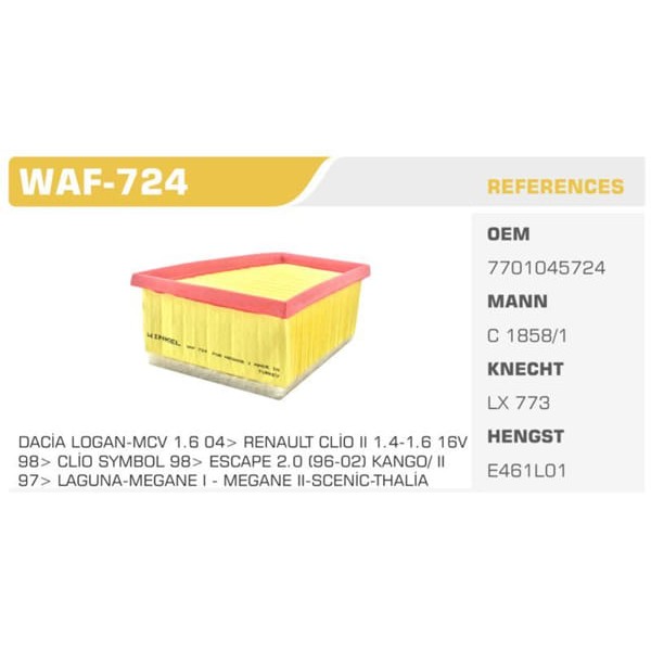 WINKEL WAF-724 Hava Filtresi CLIO II Megane I II Laguna I II Scenic 1.4 1.6 16V 2.0 16V F4R Üçgen Tı 