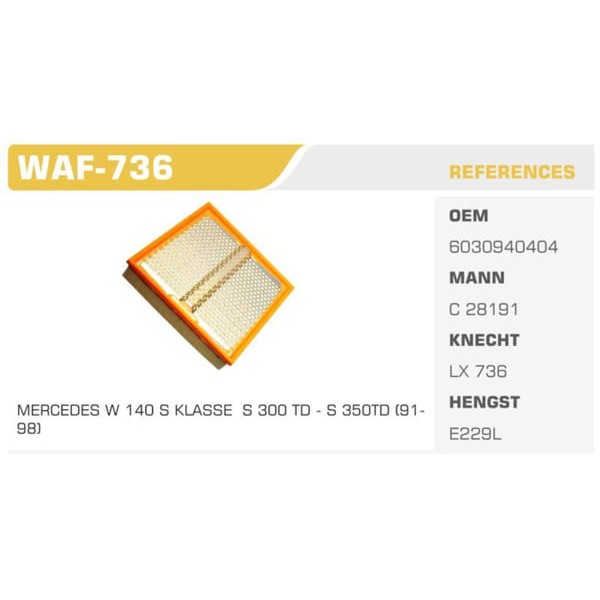 WINKEL WAF-736 Hava Filtresi Mercedes S Class W140 S350 Td 93-98 Koli: 20 Ad.