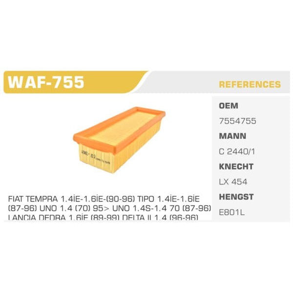 WINKEL WAF-755 Hava Filtresi Tempra Tipo Uno 70 1.4Ie Koli: 50 Ad. 