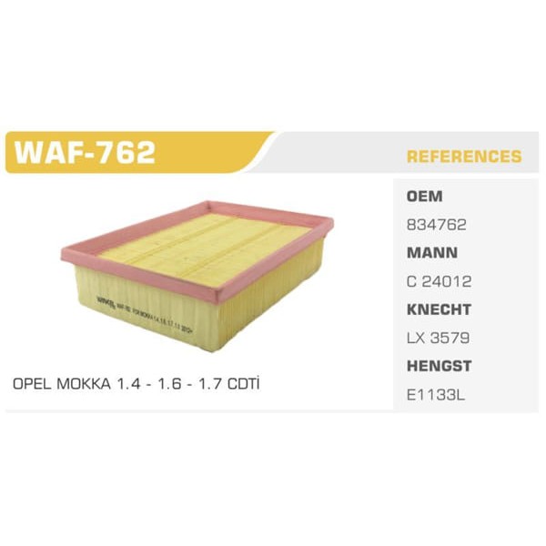 WINKEL WAF-762 Hava Filtresi Mokka 12- / Trax 12- 1.4 1.6 A14Net B16Dth