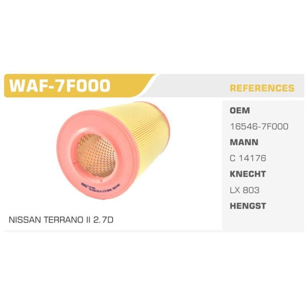 WINKEL WAF-7F000 Hava Filtresi Terrano II 96- 2.7 Td 3.0D Koli: 20 Ad. 