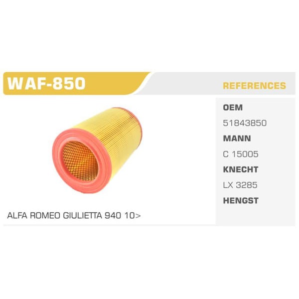 WINKEL WAF-850 Hava Filtresi Gıulıetta 10- 1.6 Jtdm Koli: 20 Ad. 