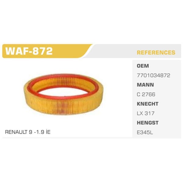 WINKEL WAF-872 Hava Filtresi R11 Flash R19 CLIO I Express Megane 1.7 1.4 8V E7J