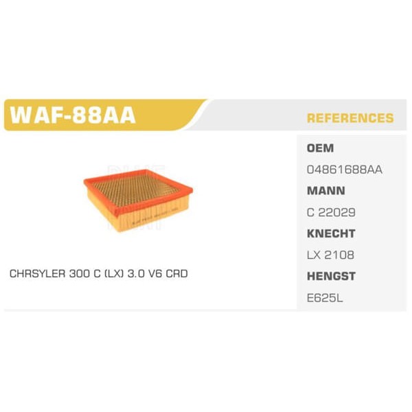 WINKEL WAF-88AA Hava Filtresi Grand Cherokee / 300 C 05-12 3.0 Crd Koli: 36 Ad.