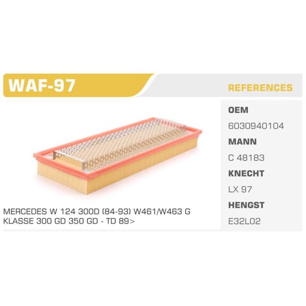 WINKEL WAF-97 Hava Filtresi Mercedes W124 86-96 330D Koli: 20 Ad.