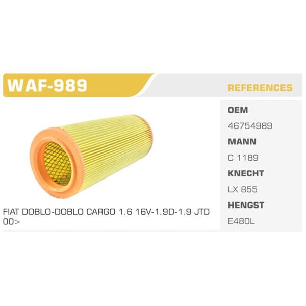 WINKEL WAF-989 Hava Filtresi Doblo 01- 1.9D 1.9 Jtd Koli: 32 Ad. 