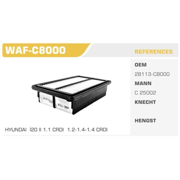 WINKEL WAF-C8000 Hava Filtresi İ20 14- 1.1 CRDI 1.2 1.4 CRDI 