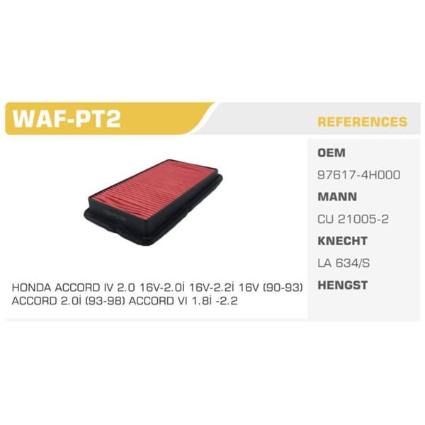 WINKEL WAF-PT2 Hava Filtresi Accord 90-93 2.0S 131Hp Koli: 20 Ad. 