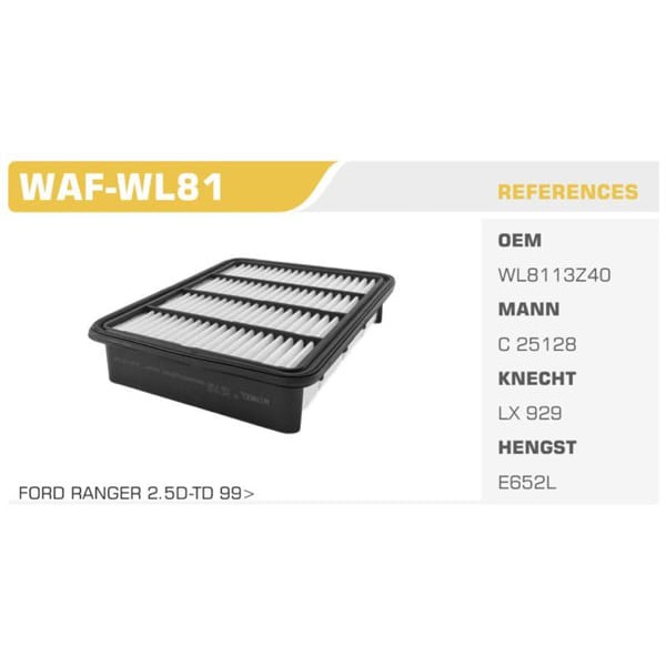 WINKEL WAF-WL81 Hava Filtresi Ranger 06- / Mazda B2500 Pıck-Up 2.5 Td Koli: 40 Ad. 