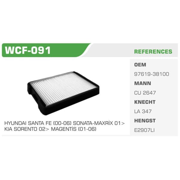 WINKEL WCF-91 Polen Filtresi Sonata 98-04 Santafe 01-06 Trajet 00-08 Xg 98-05 / Magentıs 01- Sorento