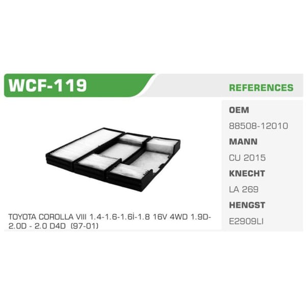 WINKEL WCF-119 Polen Filtresi Corolla 95-02 Ae101 Ae111 Koli: 40 Ad.