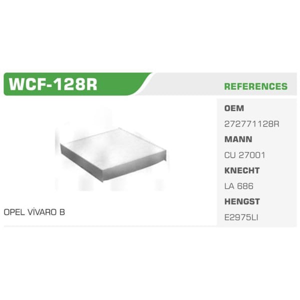 WINKEL WCF-128R Polen Filtresi Scenic III Trafic Yeni Model Koli: 36 Ad. 