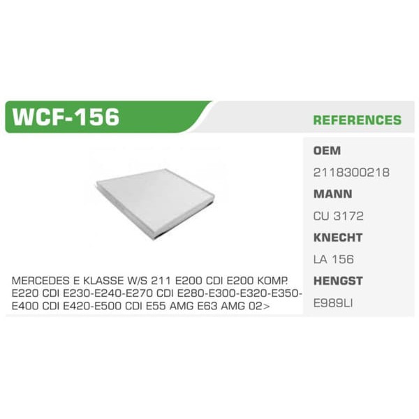 WINKEL WCF-156 Polen Filtresi Mercedes Cls Serisi 350Cdı 320Cdı 350 E Serisi Koli: 28 Ad.