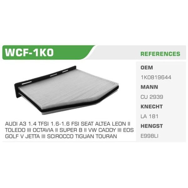 WINKEL WCF-1K0 Polen Filtresi Golf V 03- Golf VI 08- Eos 06- Jetta III 06- Jetta IV 10- Passat 10- S 